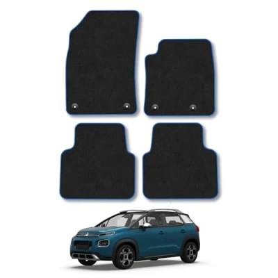 Image of Car Mats Compatible with Citroen C3 Aircross (2017 ) Tailored Fit Blue Carpet Floor Set Accessory Custom 4 Pieces Anti Slip Backing &amp; Binding Trim Edge