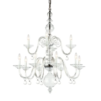 Image of Padova Clear Glass Chrome 12 Arm Chandelier