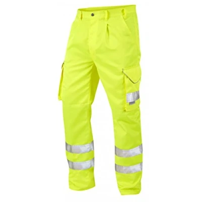 Image of Leo Workwear Hi Vis Cargo High Visibility Bideford Polycotton Work Trouser in Orange and Yellow 28&quot; 56&quot; (34&quot; Short, CT01 Y)
