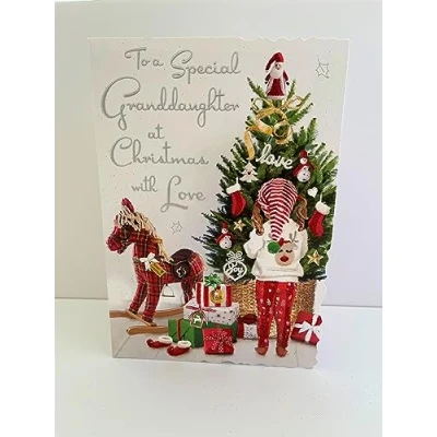 Image of Jonny Javelin Special Grandaughter Love At Christmas Card Girl Rocking Horse