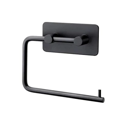 Image of Matte Black Stick on Toilet Roll Holder 3M Self Adhesive