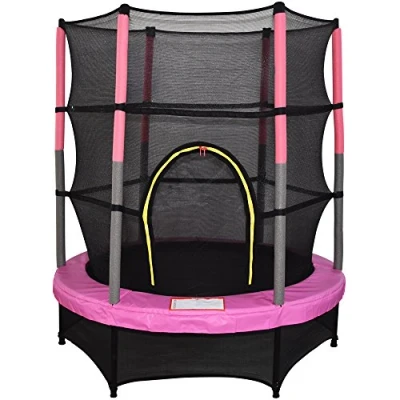 Image of Blümme 4.5FT 55&quot; Mini Trampoline with Safety Net Enclosure and Skirt Indoor Outdoor Kids Activity Trampolines Set Pink