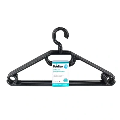 Image of Beldray COMBO 5794 120 Pack Black Plastic Clothes Hangers, Unisex Adult Garment Holders, Space Saving Storage and Wardrobe Organisation, Multipurpose Hangers with Trouser Bar Hook for Ties/Scarves