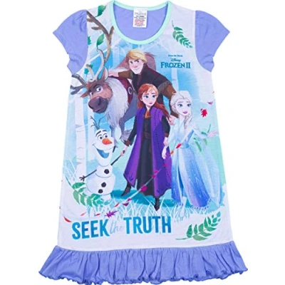 Image of Disney Frozen 2 Girls Nightdress Anna &amp; Elsa Princess Nightie Ages 3 to 12 Years (6 7 Years) Purple