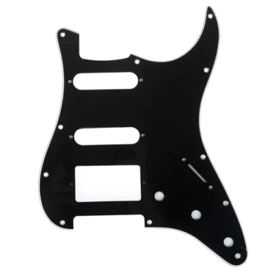 Image of Musiclily Pro 11 Hole Modern Style Strat HSS Pickguard for American Stratocaster Guitar, 3Ply Black