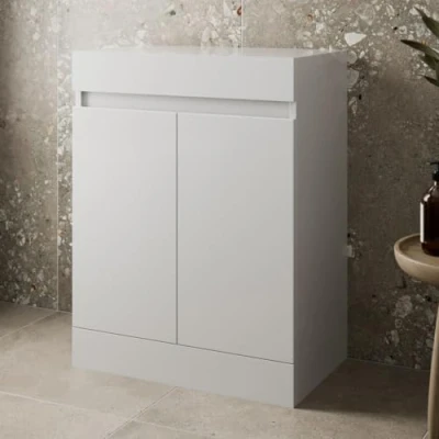 Image of 600mm White Gloss Bathroom Countertop Vanity Door Unit Floor Standing Soft Close Doors