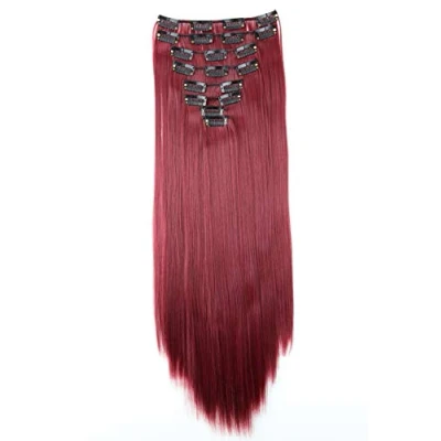 Image of CAISHA XXL 24&quot; 8 Pieces Set Clip In Extensions Hair Extension Hairpiece Straight Burgundy Red CES10