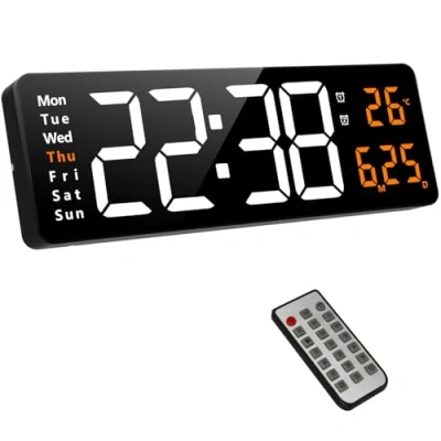 Image of Fuloon Digital Wall Clock, 16.2 inch Large Display Alarm Adjustable Brightness LED Clock with Remote Control, Countdown Date, Week, Temperature(Plug In Electricity)