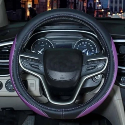 Image of Microfiber Leather Steering Wheel Cover Universal Size 37 38cm (Purple)
