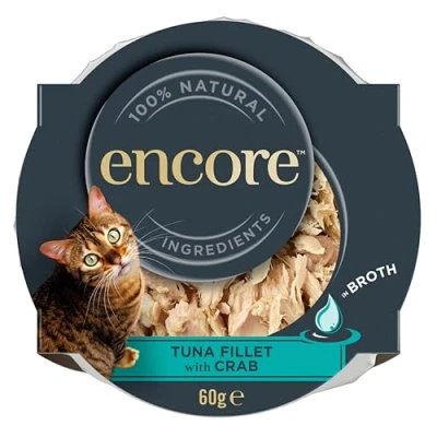 Image of Encore 100% Natural Adult Wet Cat Food Pot, Succulent Tuna with Pacific Crab in Broth 60 g Pot (Pack of 10)