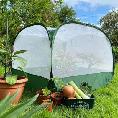 Image of Insect Mesh Fruit Cage Cloche for Growing Vegetables Pop Up Garden Netting Greenhouse Plant Cover Veg Patch Crop Protection Raised Beds Planters Allotment (1x1x0.75m H, Pk 1)