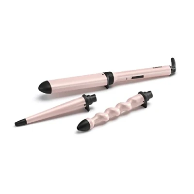 Image of BaByliss Curl &amp; Wave Trio styler, Multi Hair waver, Beachy waves, Loose pink 3 in 1 curling wand