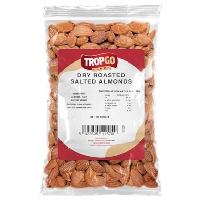 Image of Tropgo Roasted Almonds 500g Packed Fresh, Salted Almond Nuts with Fibre, Protein, and Minerals, Perfect for Snacking Kosher Approved, Large Bulk Food Buy
