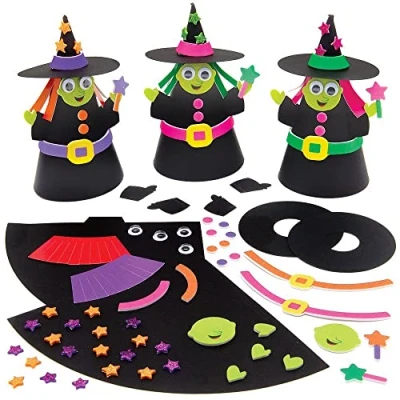Image of Baker Ross FX175 Build a Wicked Witch Kits Pack of 4, Halloween Craft Kit for Kids, Foam Decorations Arts and Crafts