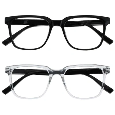 Image of OPULIZE LEO Reading Glasses 2 Pack Large Rectangular Frame Black, Clear Mens Womens Spring Hinges RR55 1C +3.00