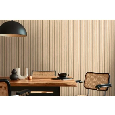 Image of A.S. Création Non Woven Wallpaper with Wall Panel Motif Metallic Effect 0,53 x 10,05 m Beige Brown Gold Wood Look Made in Germany 786651