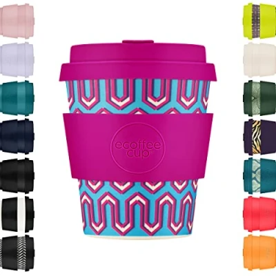 Image of Ecoffee Cup 8oz 240ml Reusable Eco Friendly 100% Plant Based Coffee with Silicone Lid &amp; Sleeve Melamine Free Biodegradable Dishwasher/Microwave Safe Travel Mug, Messages from The Unseen World