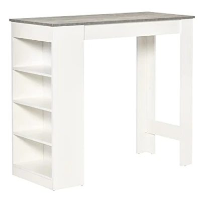 Image of HOMCOM Bar Table Coffee Kitchen Dining with 4 Tier Storage Shelf for Kitchen, Room, Living Grey