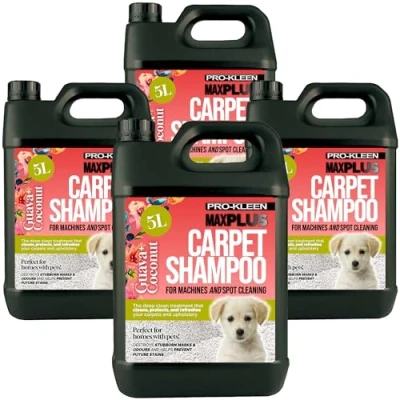 Image of Pro Kleen MAXPLUS Carpet Shampoo Cleaner Premium Formula to Remove Dirt, Stains &amp; Marks Removes Pet Deposits Odours Suitable for all Machines (Coconut and Guava Fragrance, 4 x 5 Litres)