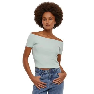 Image of Urban Classics OFF Shoulder Basic Tshirt, Women&#039;s, Size: Small, Frostmint