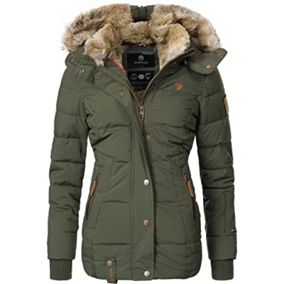 Image of MARIKOO Nekoo Women&#039;s Winter Jacket Warm Quilted with Faux Fur Lining XS 3XL, Green, S