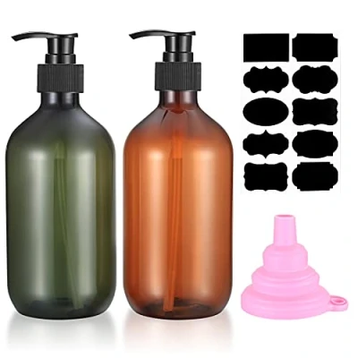 Image of 2 Pcs Pump Bottle Dispenser, 500ML/17oz Refillable Empty Press Bottles, Plastic Liquid Soap Dispenser Storage Holder Container for Lotions, Shampoo, Conditioner, with Funnel, Label Paper