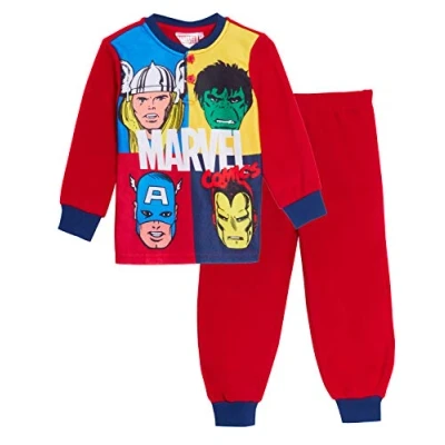 Image of Marvel Avengers Boys Full Length Pyjamas Comic Faces Red 3 Years