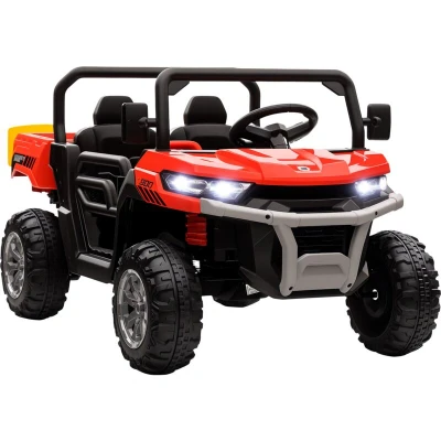 Image of HOMCOM 2 Seater Kids Ride On Car with Electric Bucket, 12V Battery Powered UTV Shovel, Parental Remote, 4 Spring Suspension Wheels, Working Horn, Music Red