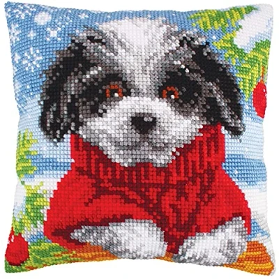 Image of Collection D&#039;Art Wolly Winter 5249 Cross Stitch Cushion, Cotton, Multi Colour, 40 x cm