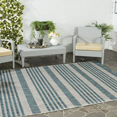 Image of SAFAVIEH Contemporary Rug for Indoor &amp; Outdoor Courtyard Collection, Short Pile, in Grey and Blue color, 160 X 231 cm