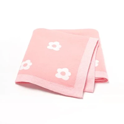 Image of DovFanny Baby Blanket Cotton Soft Knitting for Boy and girl Infant Toddler Crib Cot Stroller 90 x 70cm Pink