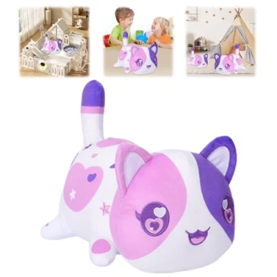 Image of E ALLDIR Meemeows Cat Food Plushies, Purple and White Plush, Plushies Mee Meow, Cute Anime Cartoon Stuffed Animal Figure Toy Plush Pillow Gift for Fans Kids