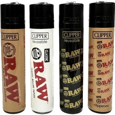 Image of Set of 4 Raw Clipper Lighters, Regular Size Gas Refillable Lighter, Lighters Set, Lighter Diffrent New Desing (Raw Popular Designs)