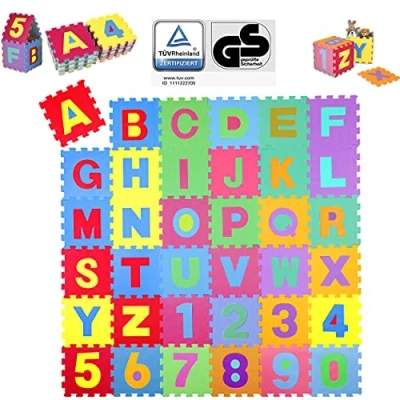 Image of KIDUKU Interlocking Foam Play Mat Tiles 189cm x Set of 86 pcs Safe Jigsaw Playmats for Baby and Toddlers Numbers Letters