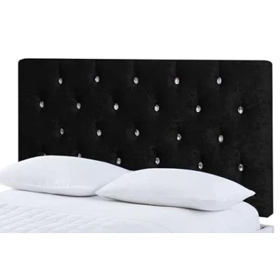 Image of Gallop Sleep Chesterfield Headboard in Crush velvet for Divan Bed with Diamante Buttons (Black, king Size 5 FEET, Height 20 INCHES)
