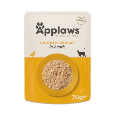 Image of Applaws 100% Natural Adult Wet Cat Food, Chicken in Broth 70g Pouch (12 x 70 g Pouches)