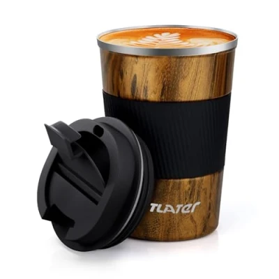 Image of Tlater Travel Mugs, 380ml Insulated Coffee Cup with Leakproof Lids Reusable Cups Mug Double Walled Vacuum Stainless Steel Car for Hot Cold Drinks