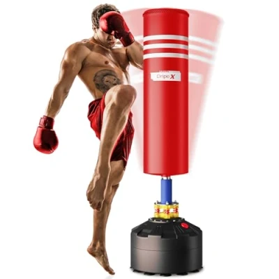 Image of Dripex Adult Free Standing Boxing Punch Bag, Heavy Duty Punching Bag Stand with Suction Cup Base 69&#039;&#039; (Red)