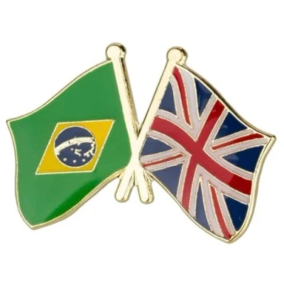 Image of Brazil &amp; United Kingdom (Union Jack) Friendship National Flag Metal Enamel Pin Badge Lapel