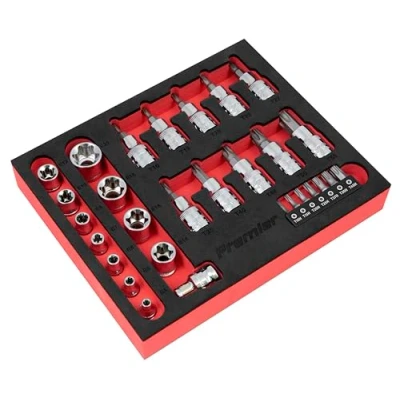 Image of Sealey Premier TRX Star* Socket &amp; Security Bit Set 29pc 1/4&quot;Sq 3/8&quot;Sq Drive