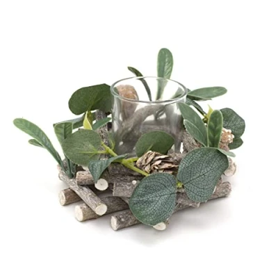 Image of 13cm Alpine Sage Christmas Tealight Candle Holder Wreath Tea Light Centerpiece