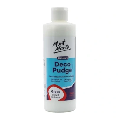 Image of Mont Marte Deco Pudge Craft Varnish Signature 236ml (8 US fl.oz) Gloss, Multi Purpose Clear Sealer, and Decoupage Glue, Ideal for Acrylic Paints, Paper, Wood, Ceramics, Fabrics, Clay