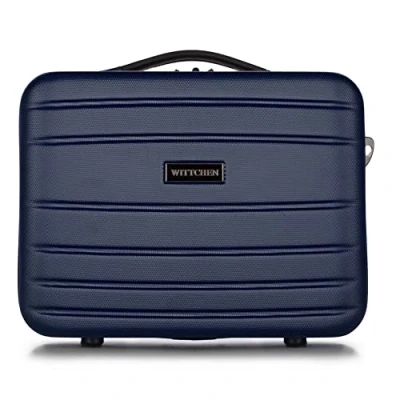 Image of WITTCHEN Cosmetic Case Travel Suitcase Carry On Cabin Luggage Hardshell made of ABS Combination Lock Globe Line Dark blue