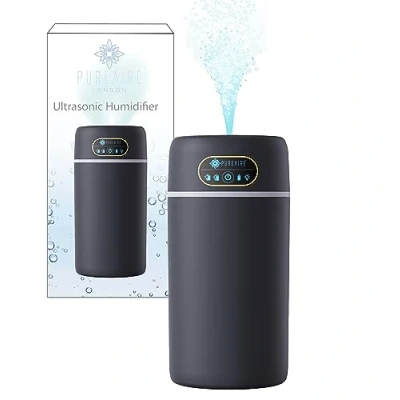 Image of PureAire Cool Mist Humidifier for Bedroom &amp; Home Office, Colour LED Ultrasonic Air Diffuser with High Capacity 800ml Water Tank USB Black Nursery Unit Room Essentials Car Diffusers
