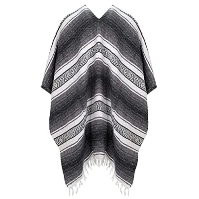 Image of Purity Style Mexican Blanket Poncho for Adults, Festival Poncho, Fancy Dress Costume (Grey)