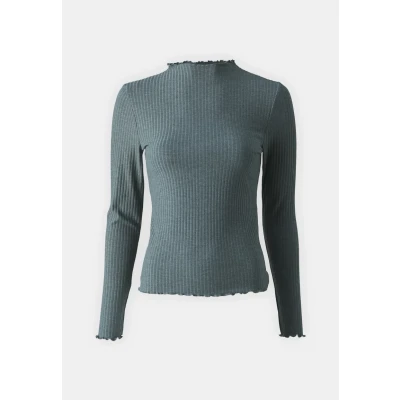 Image of ONLY Women&#039;s Onlemma L/S High Neck Top Noos Jrs T Shirt, Green Detail Balm: Melange, XL UK
