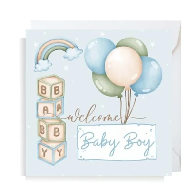 Image of Second Ave Baby Boy Newborn Welcome Congratulations Square Card