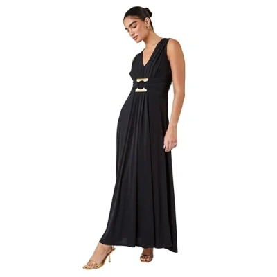 Image of Ariella Womens Buckle Detail Maxi Stretch Dress Black Size 12 UK