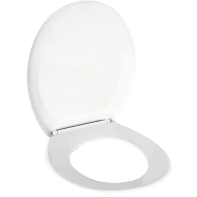 Image of BEMIS Ashford Thermoplast White Toilet seat WC with Plastic Bumpers Molded into The Metal Hinge Unbreakable and Recyclable Long Lasting thermoplastic Easy Installation