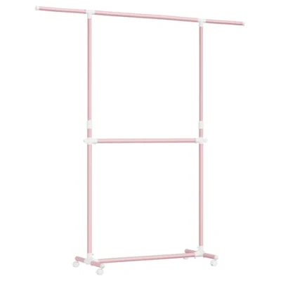 Image of SONGMICS Double Clothes Rail, Clothing Rack with Extendable Top Rail on Wheels, 113 180 cm Height Adjustable Rack, Middle Jelly Pink LLR401R01